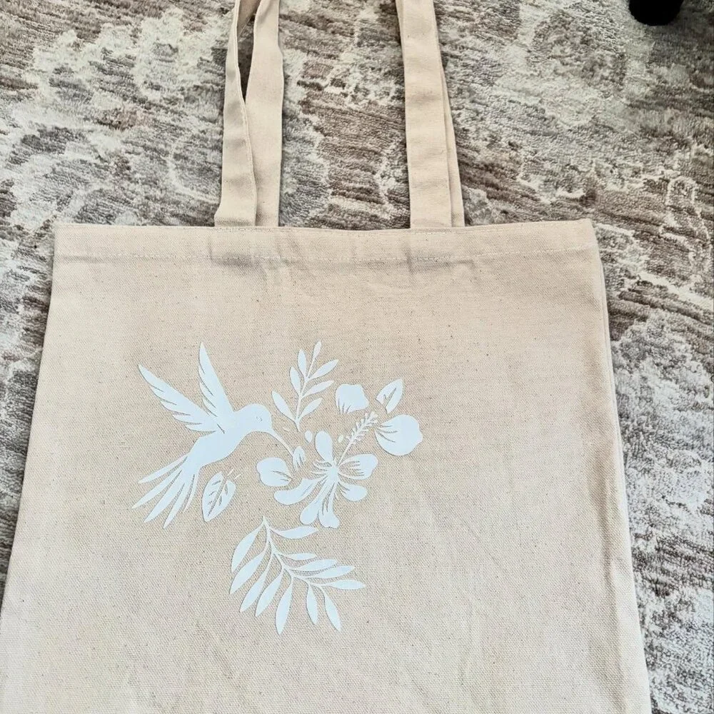 Floral Hummingbird Canvas Tote Bag – Nature-Inspired & Elegant